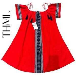 THML Red Boho Aztec Tassel Tunic Dress Sz S NWT